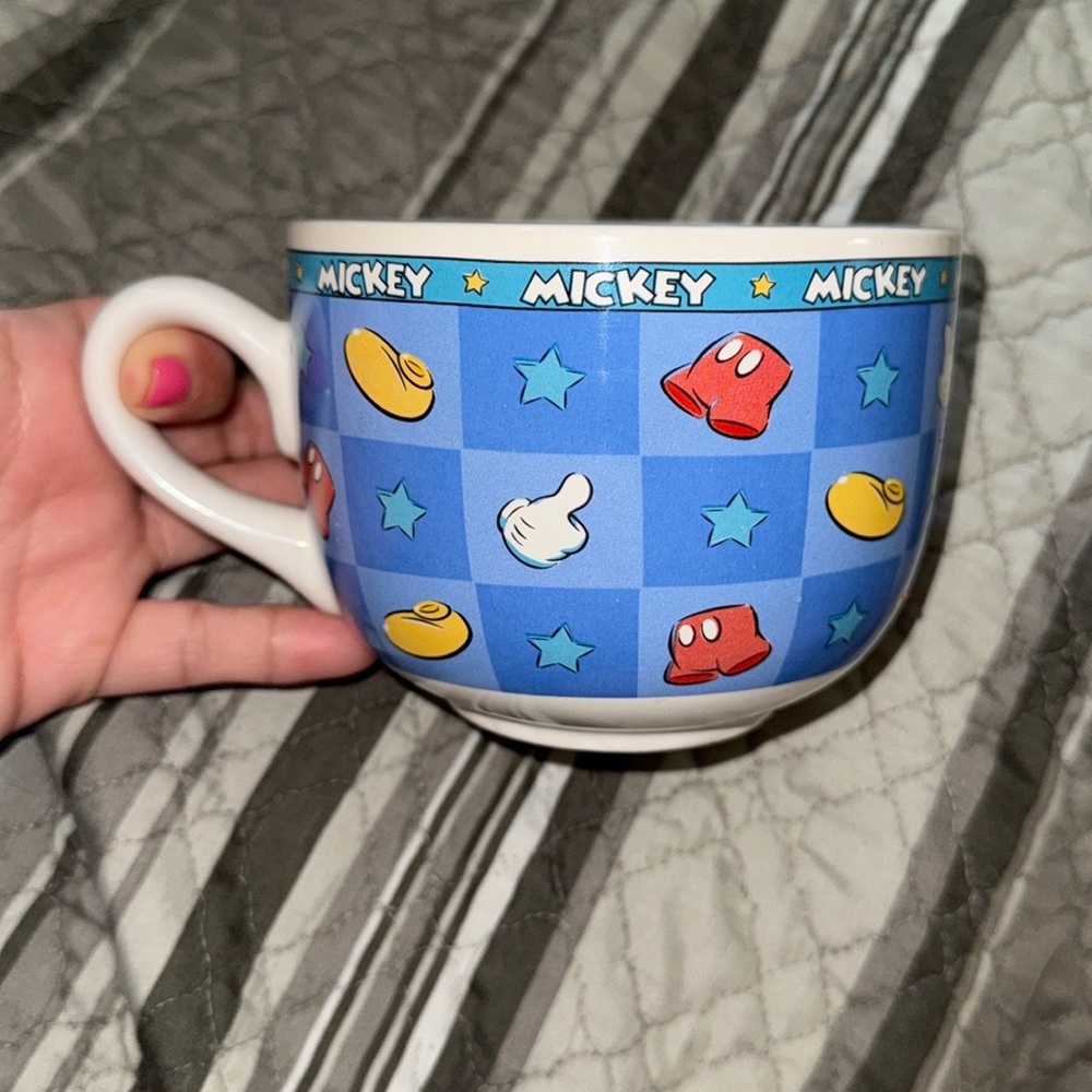 Vintage Applause Disney Mickey Mouse Blue Checkered Large Cappuccino Coffee Mug